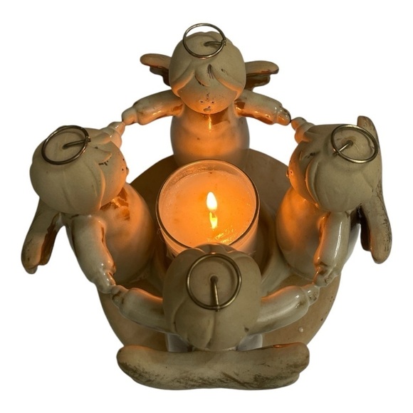 Circle Of Four Angels Holding Hands Ceramics Tea Light Candle
Holder Vintage - Picture 5 of 11